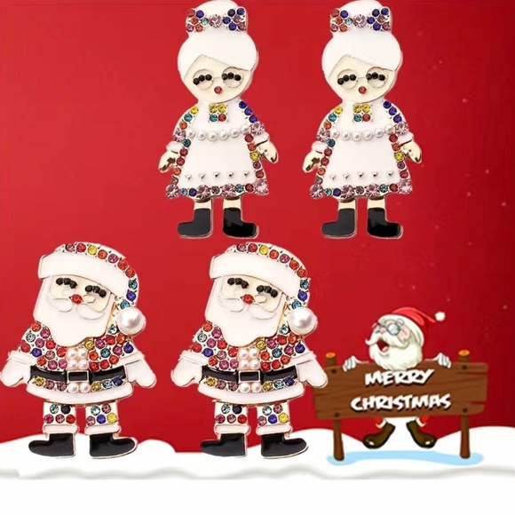 NWT Adorable Christmas Grandma Dangle Earrings With Colorful Shiny Rhinestones - Picture 5 of 5